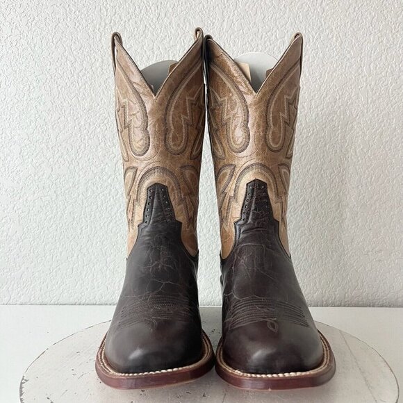 Rod Patrick Mens Cowboy Boots 10AA Antique Mocha Bison Brown Western Blunt Toe - Picture 5 of 12